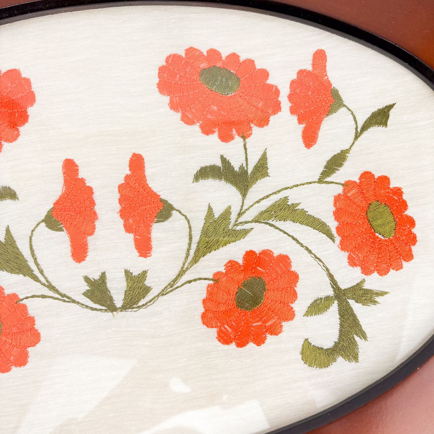 Daisy Floral Embroidery Wood Serving Tray -  - Trays