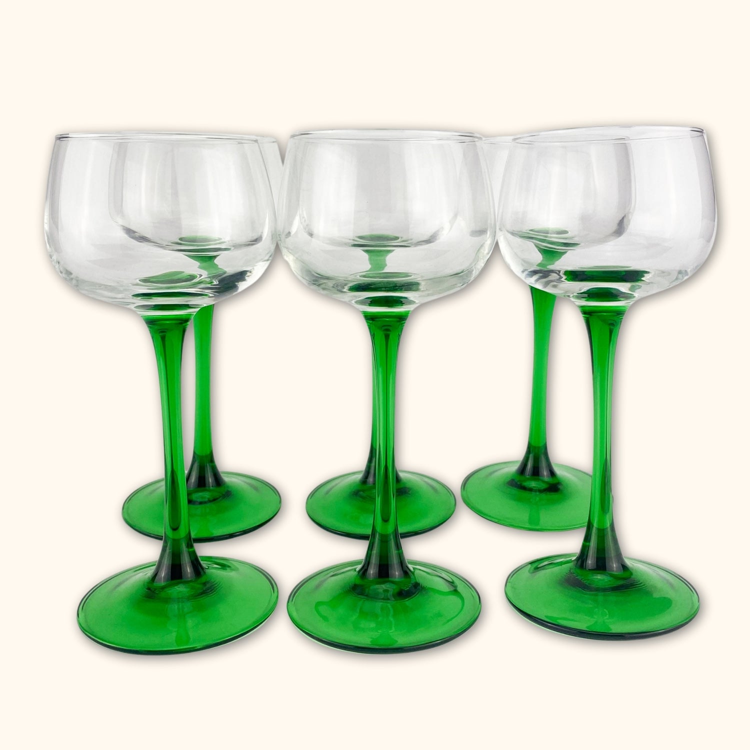 Vintage French Green Stem Wine Glasses - Set of 6 -  - Glasses