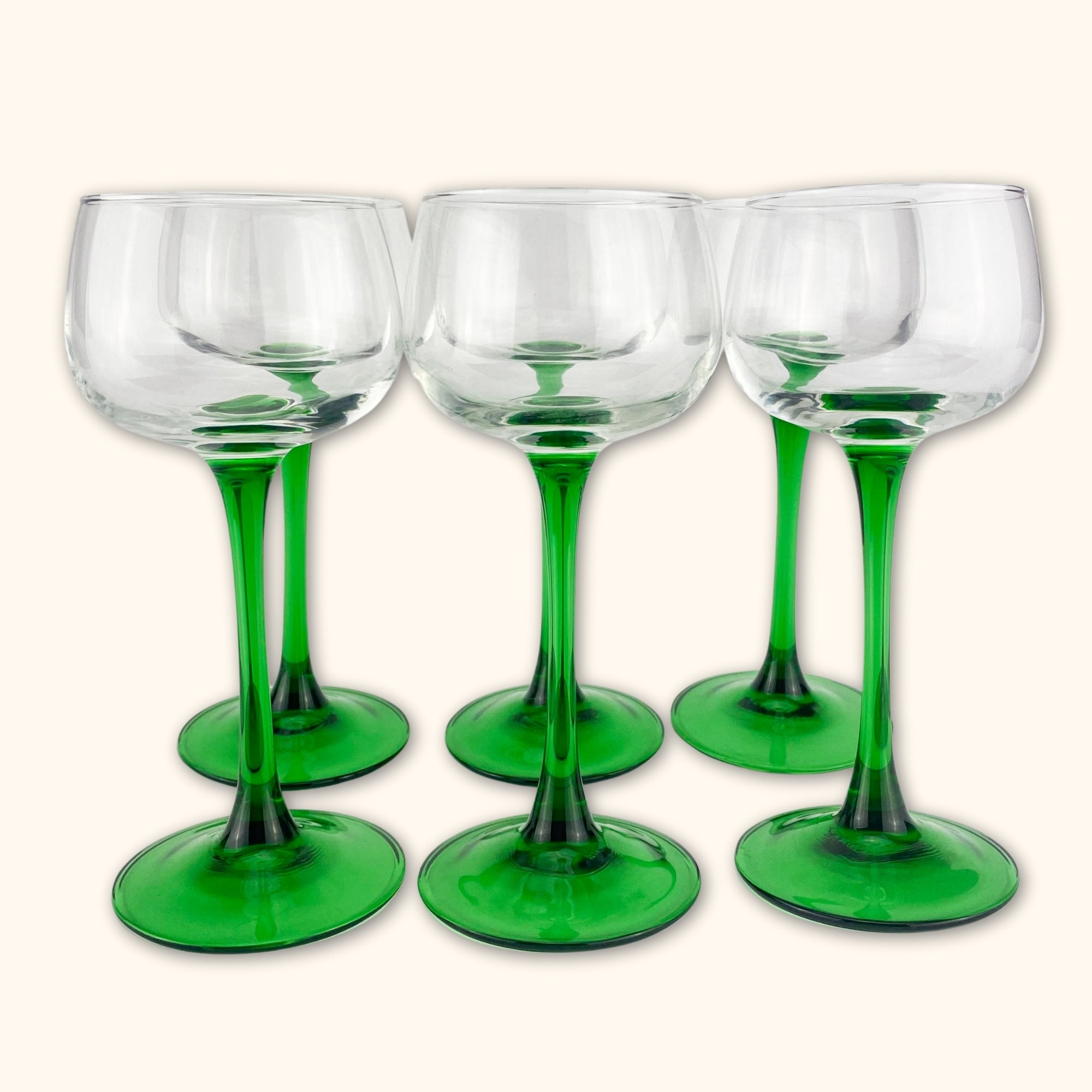 Vintage French Green Stem Wine Glasses - Set of 6 -  - Glasses