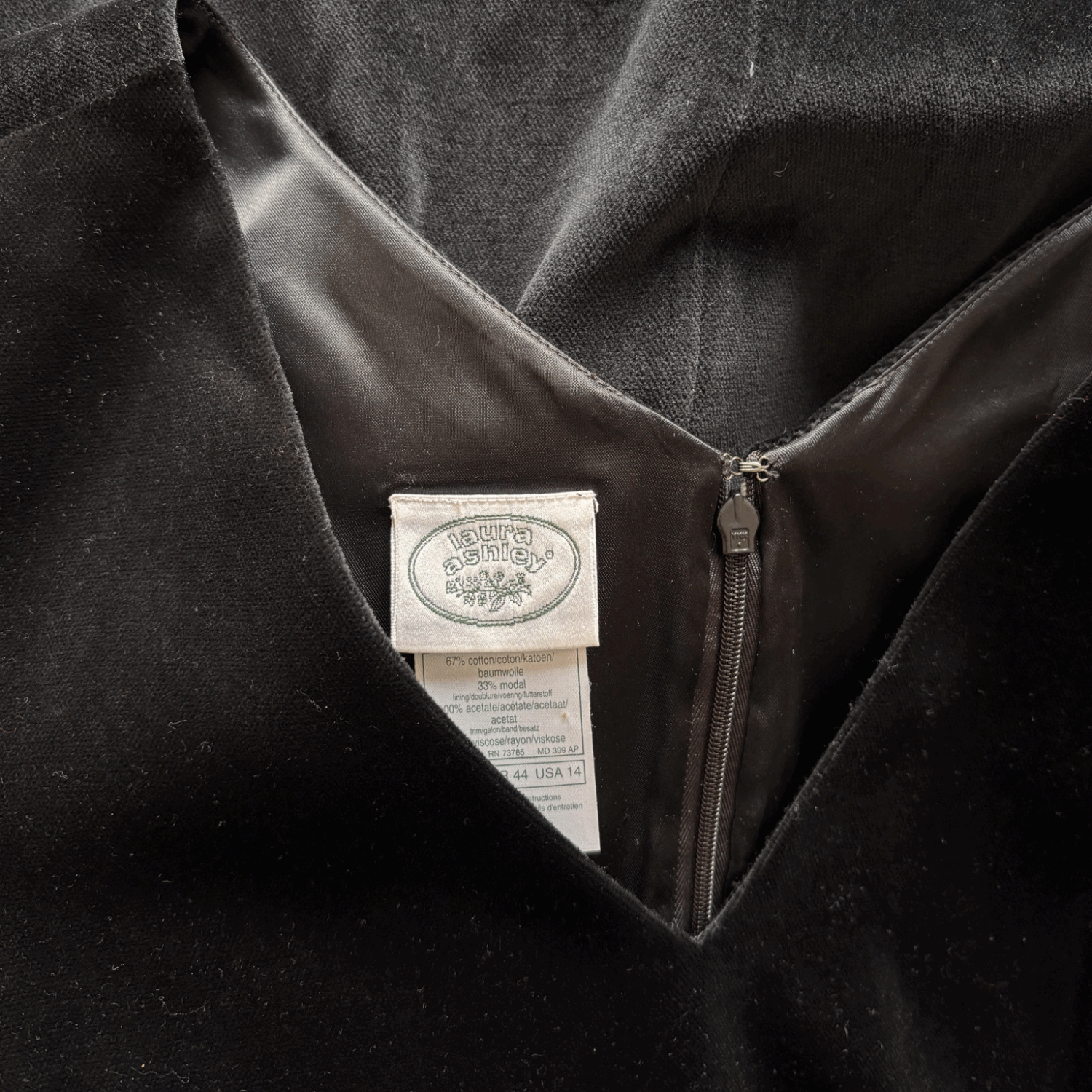 Laura Ashley Black Velvet Embroidered Short Dress - Size 18 Laura Ashley