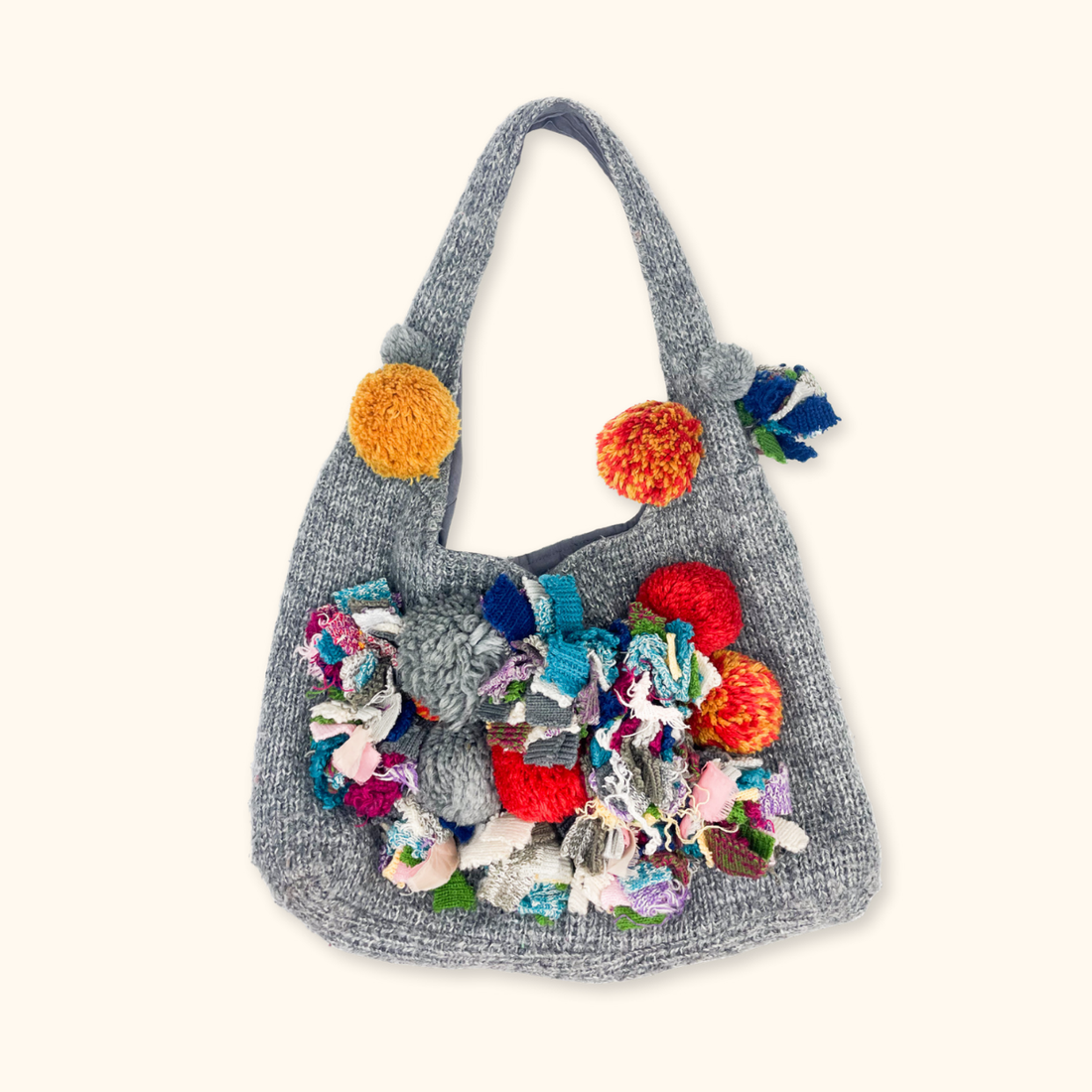 Zara Multicoloured Grey Bobble Knitted Slouch Bag