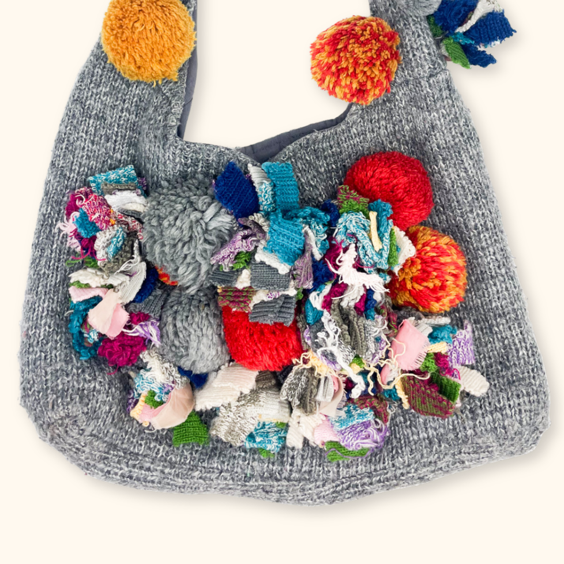 Zara Multicoloured Grey Bobble Knitted Slouch Bag