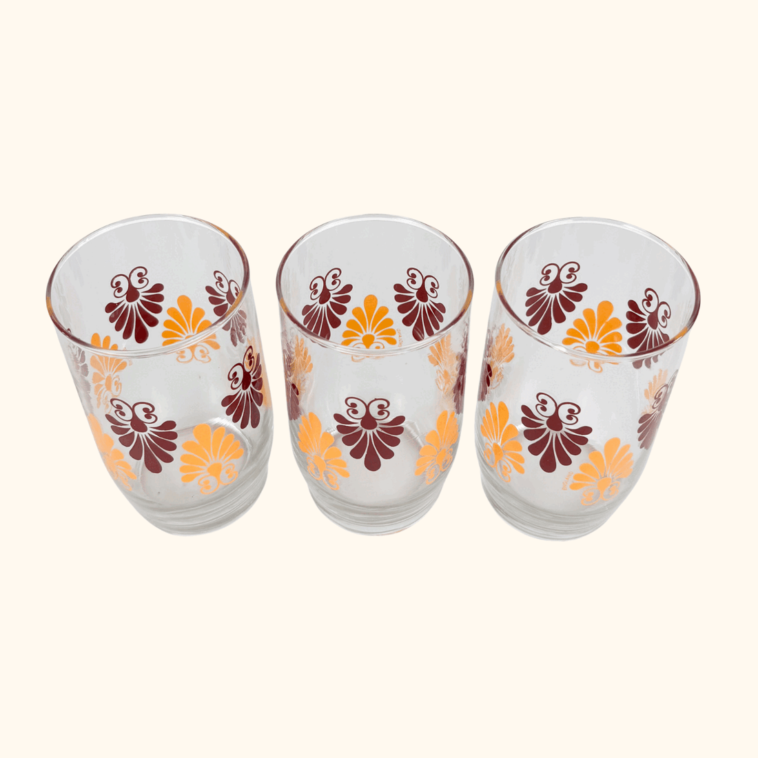 Vintage 1970s Retro Floral Tumbler Glasses Set of 3 Sunshine Thrift