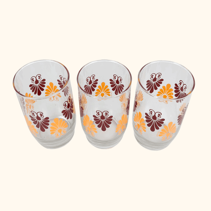 Vintage 1970s Retro Floral Tumbler Glasses Set of 3 Sunshine Thrift