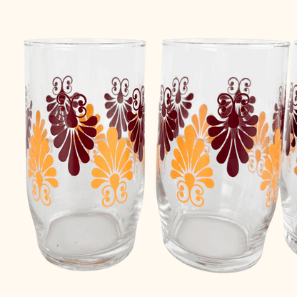 Vintage 1970s Retro Floral Tumbler Glasses Set of 3 Sunshine Thrift