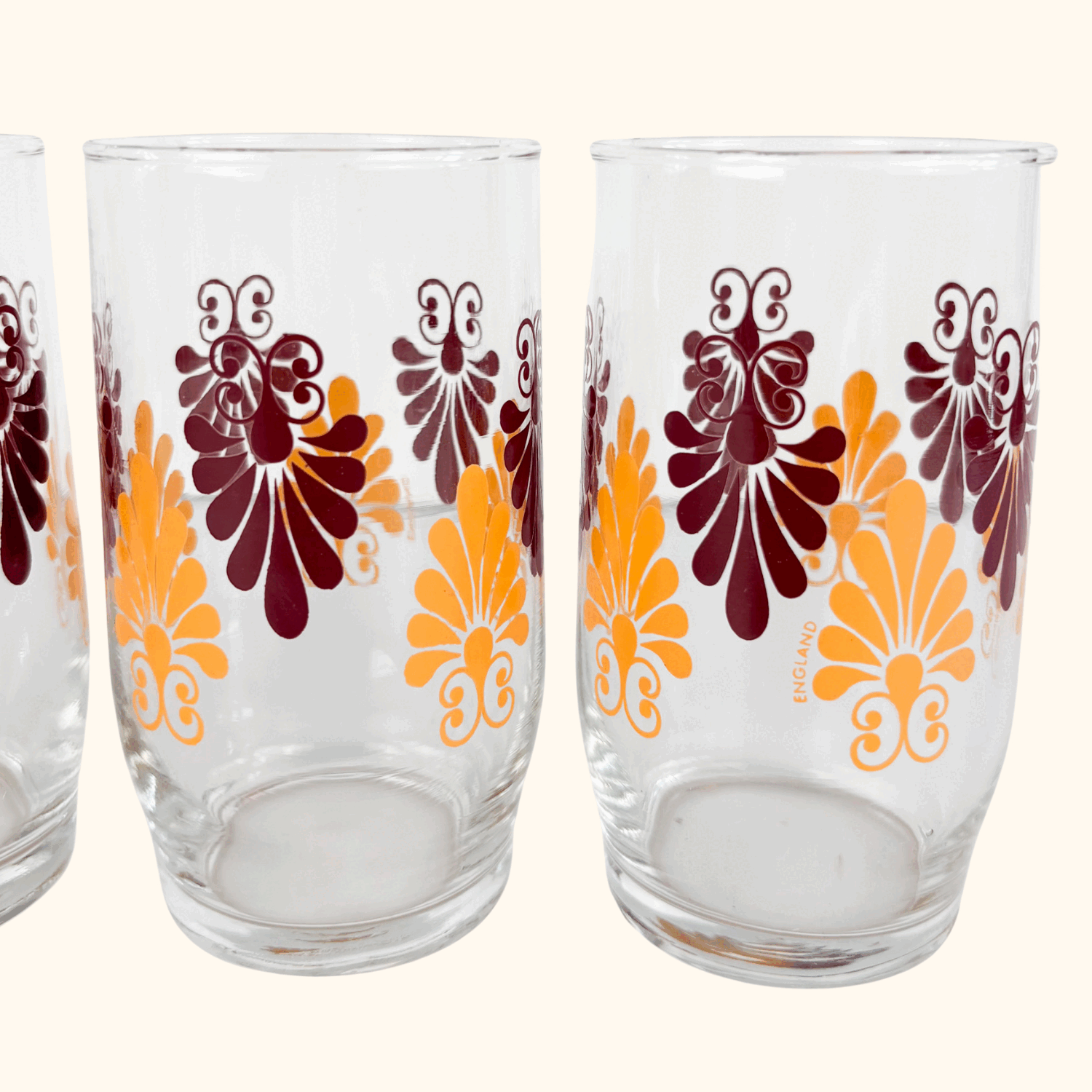 Vintage 1970s Retro Floral Tumbler Glasses Set of 3 Sunshine Thrift