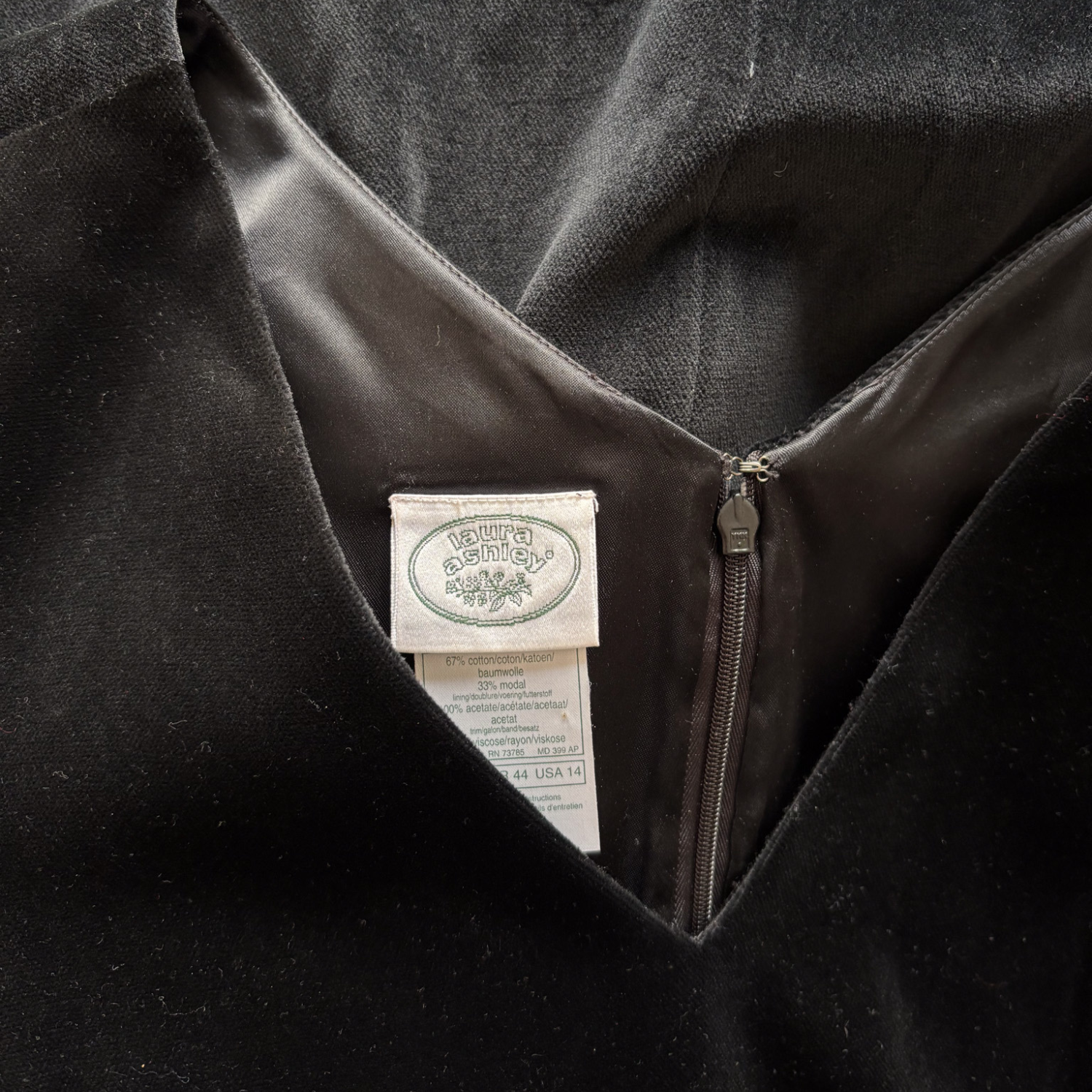 Laura Ashley Black Velvet Embroidered Short Dress - Size 18 Laura Ashley