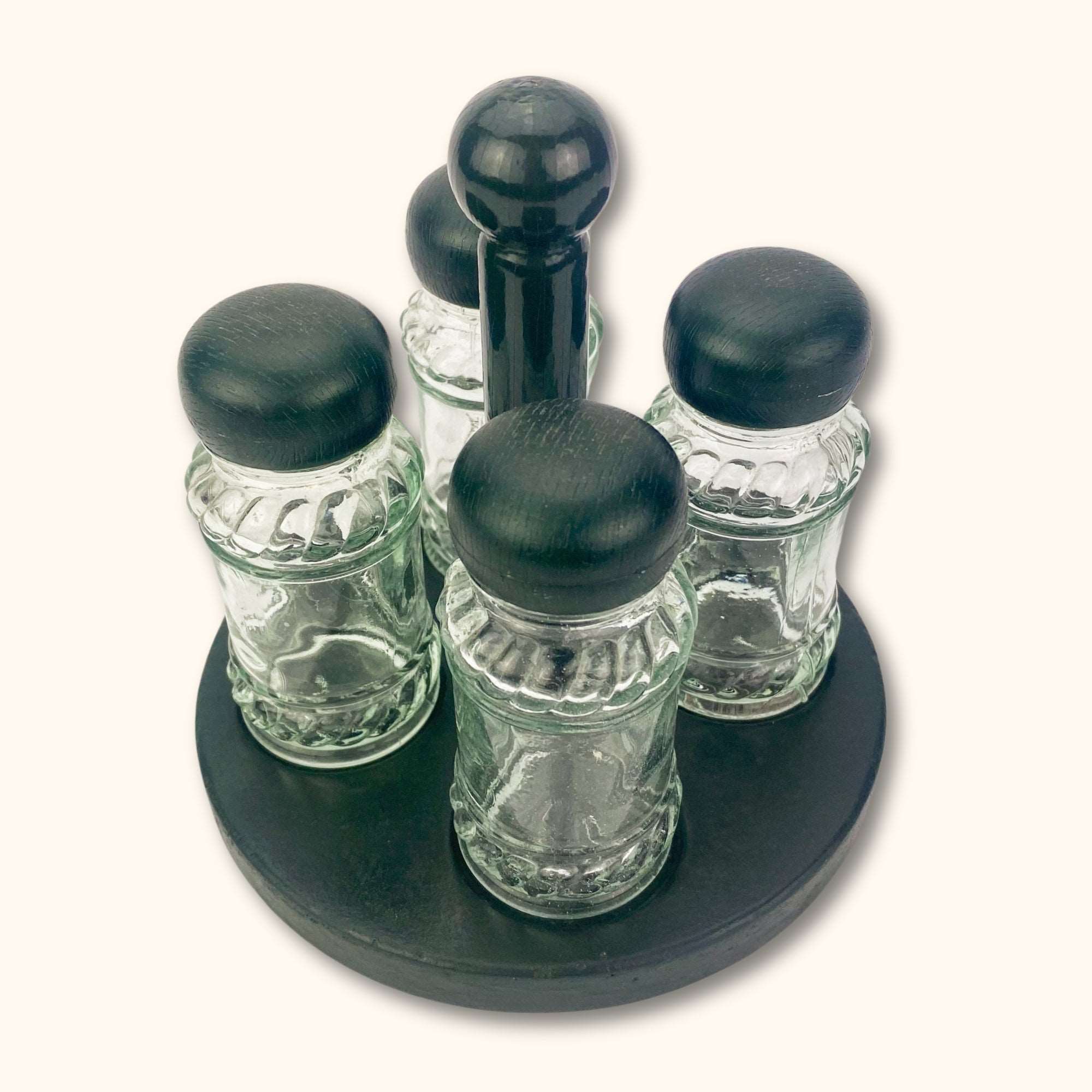 Dark Green Wood Circle Spice Rack Holder and Jars -  - Kitchenware