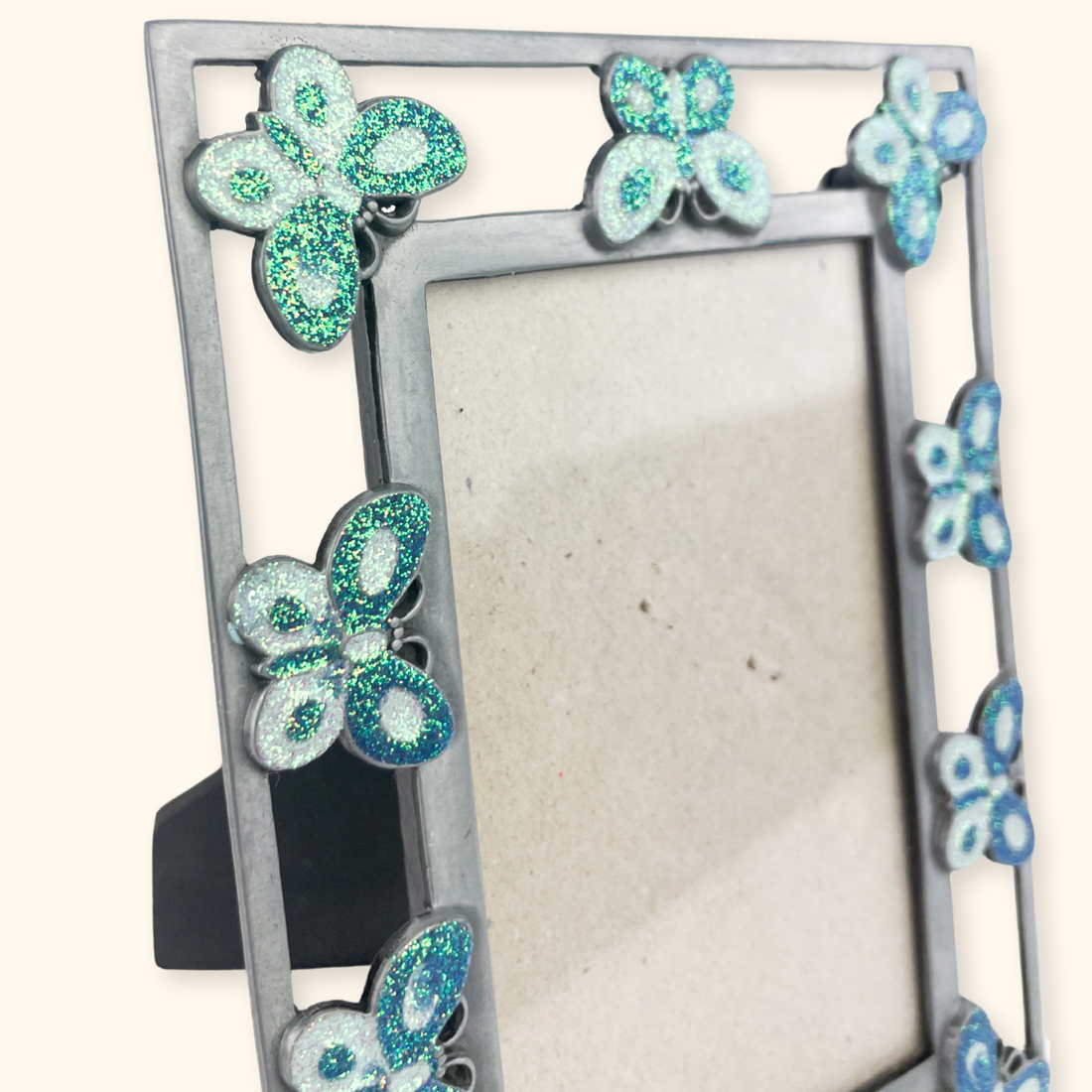 Glitter Butterfly Silver Picture Frame