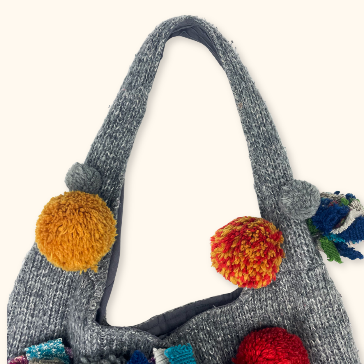 Zara Multicoloured Grey Bobble Knitted Slouch Bag