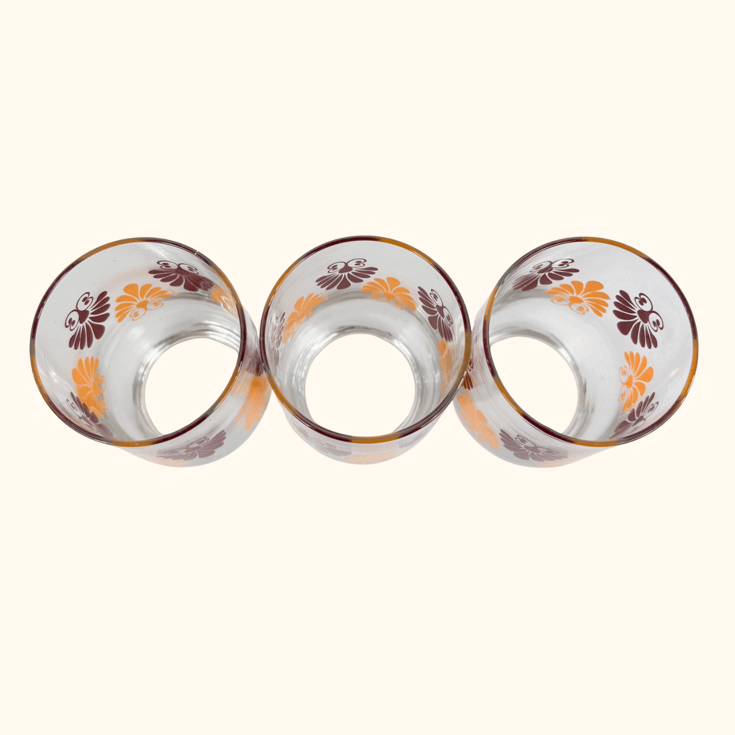 Vintage 1970s Retro Floral Tumbler Glasses Set of 3 Sunshine Thrift
