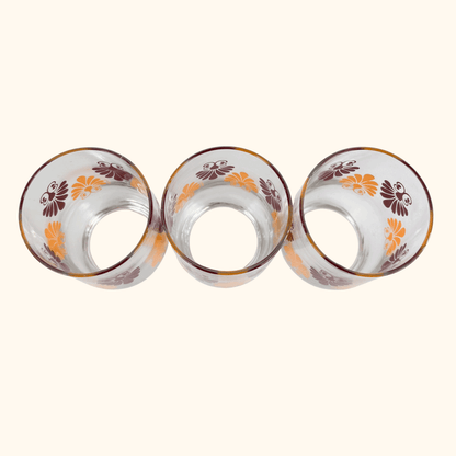 Vintage 1970s Retro Floral Tumbler Glasses Set of 3 Sunshine Thrift