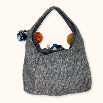Zara Multicoloured Grey Bobble Knitted Slouch Bag