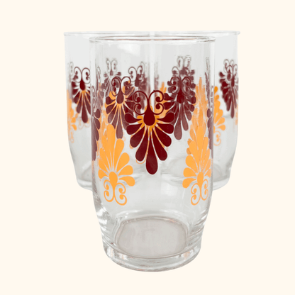 Vintage 1970s Retro Floral Tumbler Glasses Set of 3 Sunshine Thrift