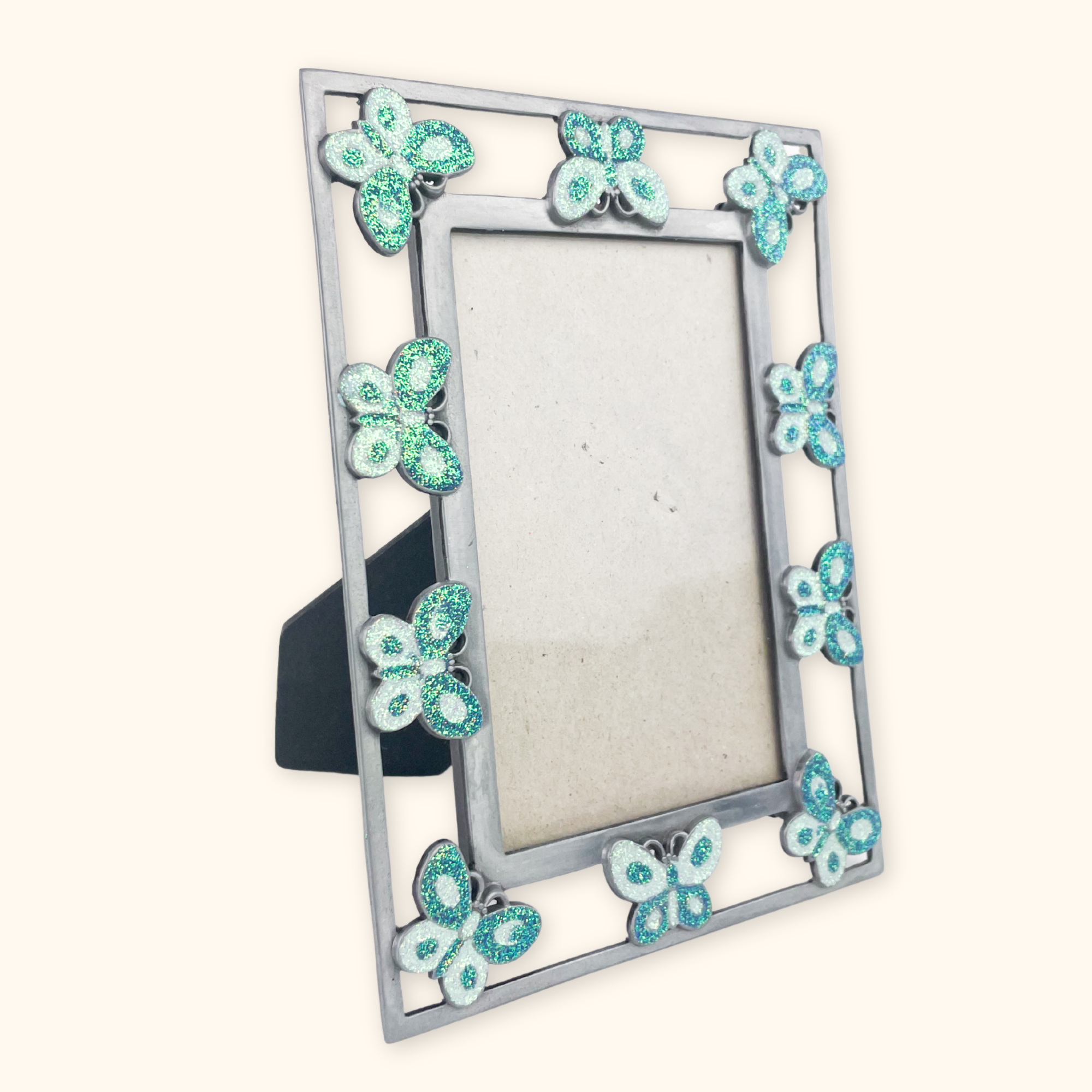 Glitter Butterfly Silver Picture Frame