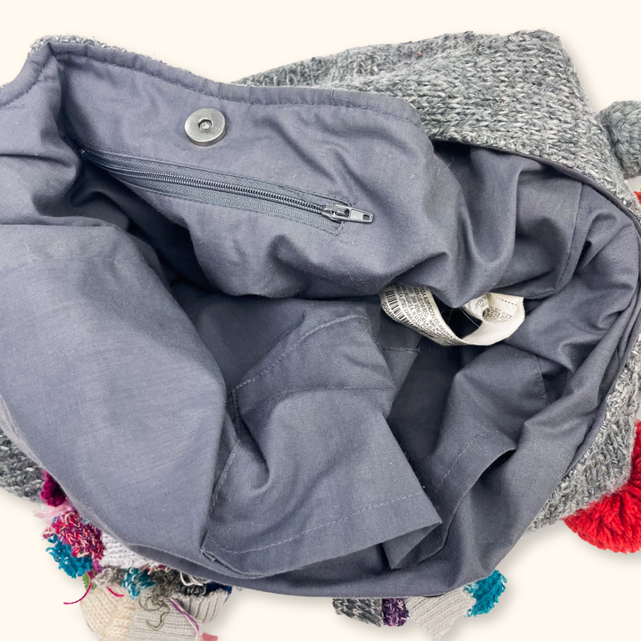 Zara Multicoloured Grey Bobble Knitted Slouch Bag