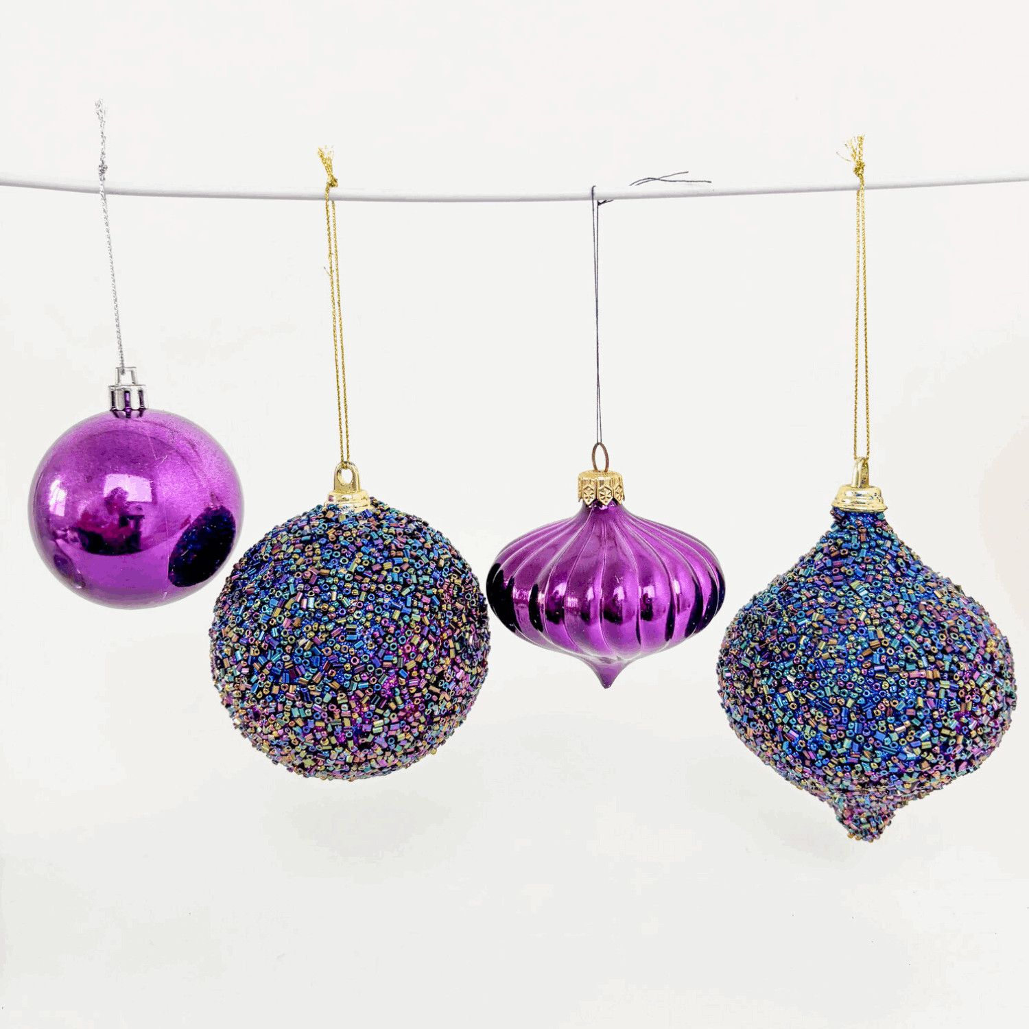 Blue and Purple Sparkle Beaded Bauble Mixed Set of 12 Sunshine Thrift