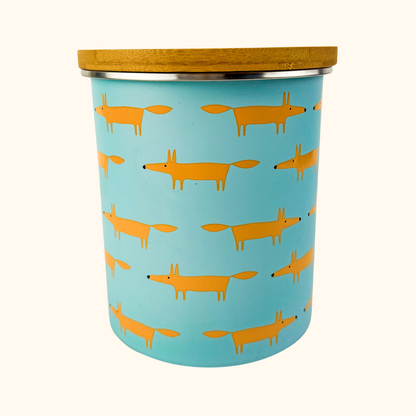 Scion Mr Fox Blue Metal Storage Jar Scion