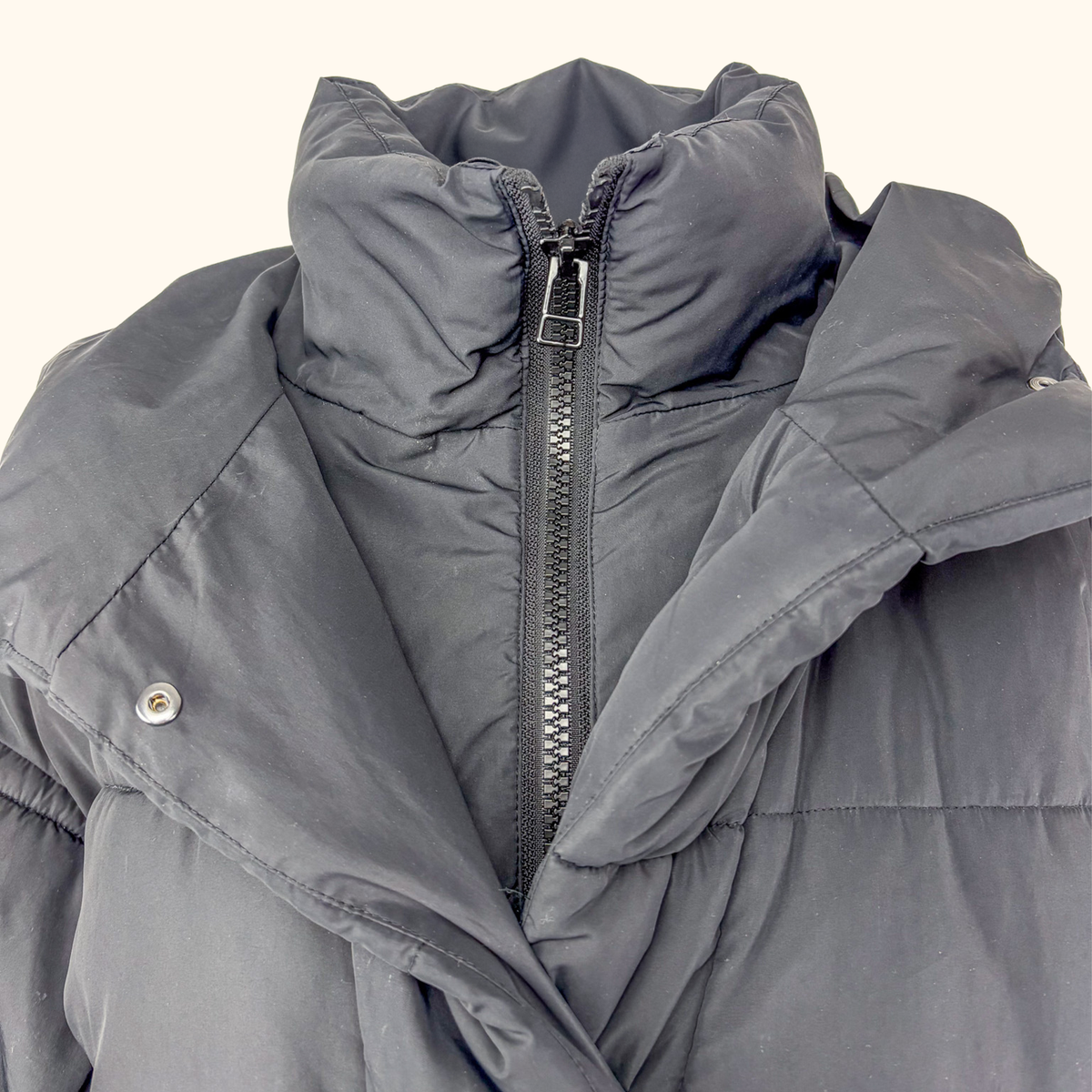 Monki Black Padded Hooded Puffer Coat - Size Medium