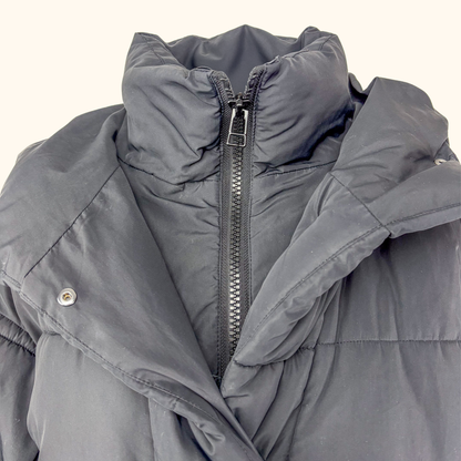 Monki Black Padded Hooded Puffer Coat - Size Medium
