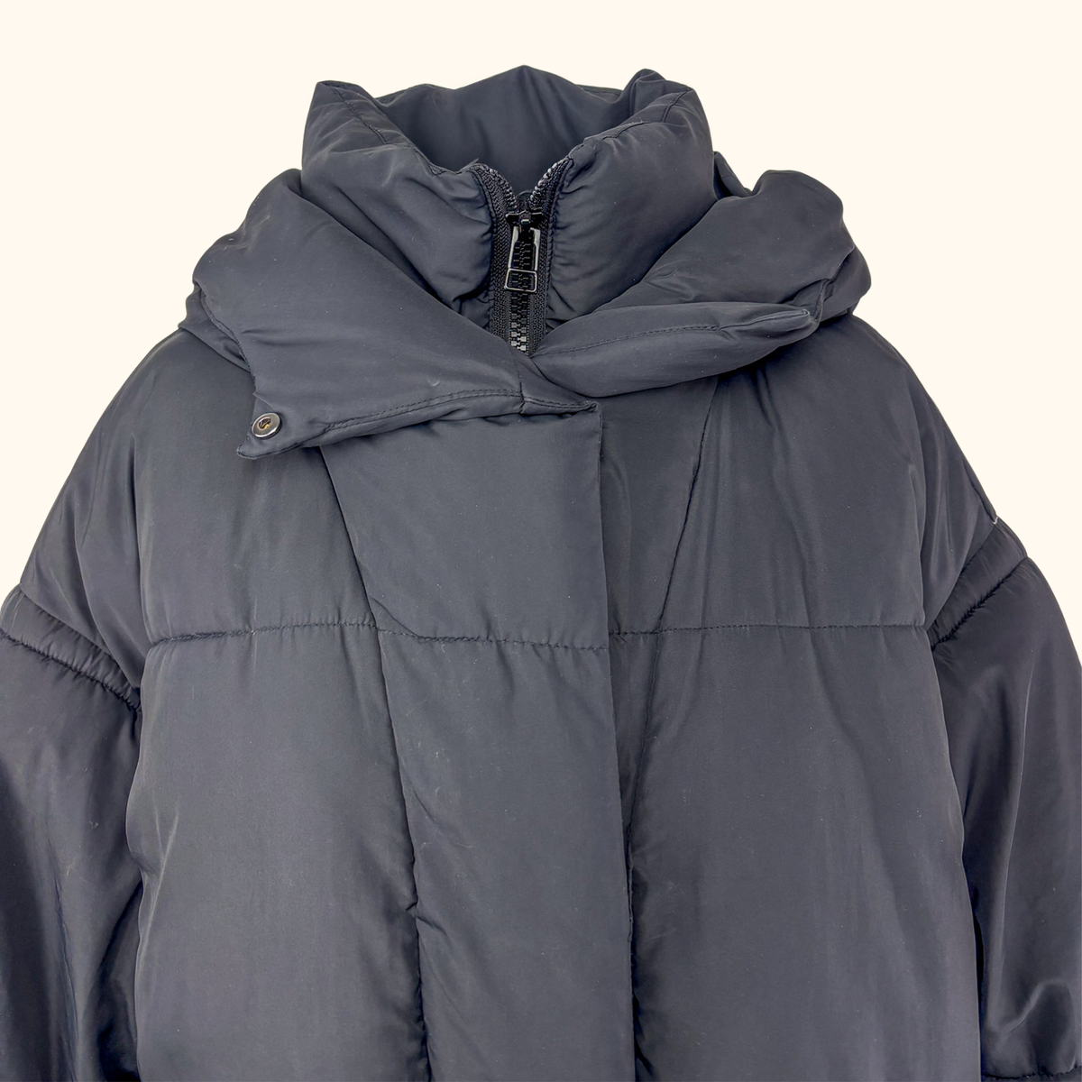 Monki Black Padded Hooded Puffer Coat - Size Medium