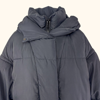 Monki Black Padded Hooded Puffer Coat - Size Medium