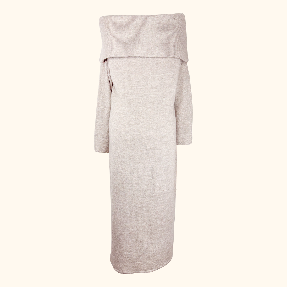 H&amp;M Beige Off The Shoulder Knitted Maxi Dress - Size Large