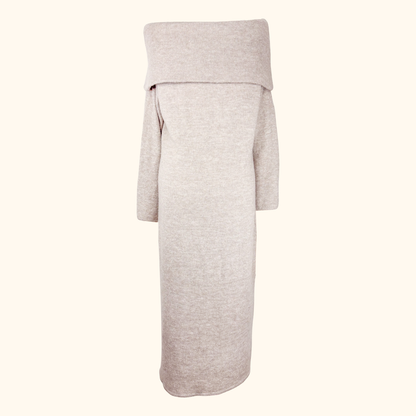 H&amp;M Beige Off The Shoulder Knitted Maxi Dress - Size Large