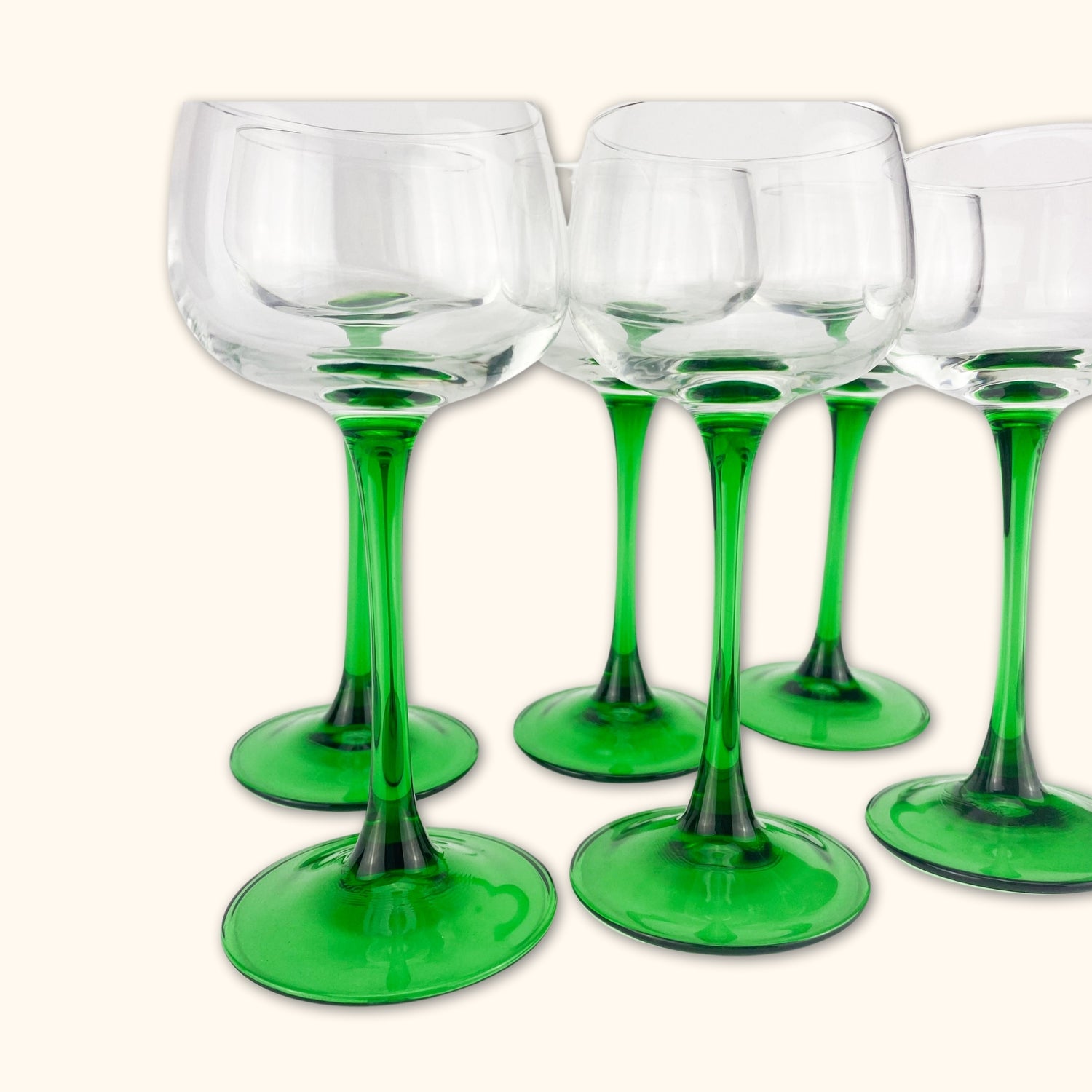 Vintage French Green Stem Wine Glasses - Set of 6 -  - Glasses