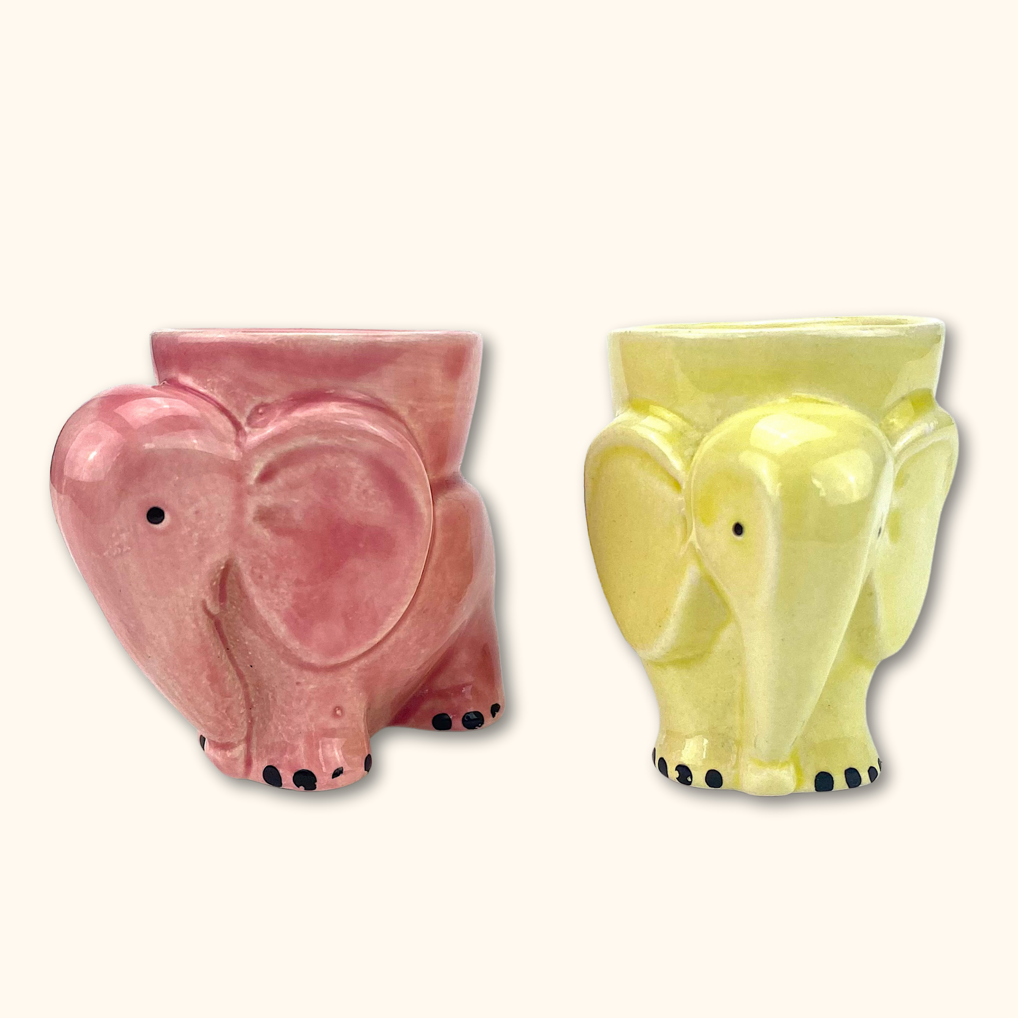 Pink and Yellow Elephant Egg Cup Holder - Set of 2 - Sunshine Thrift - Kitchenware