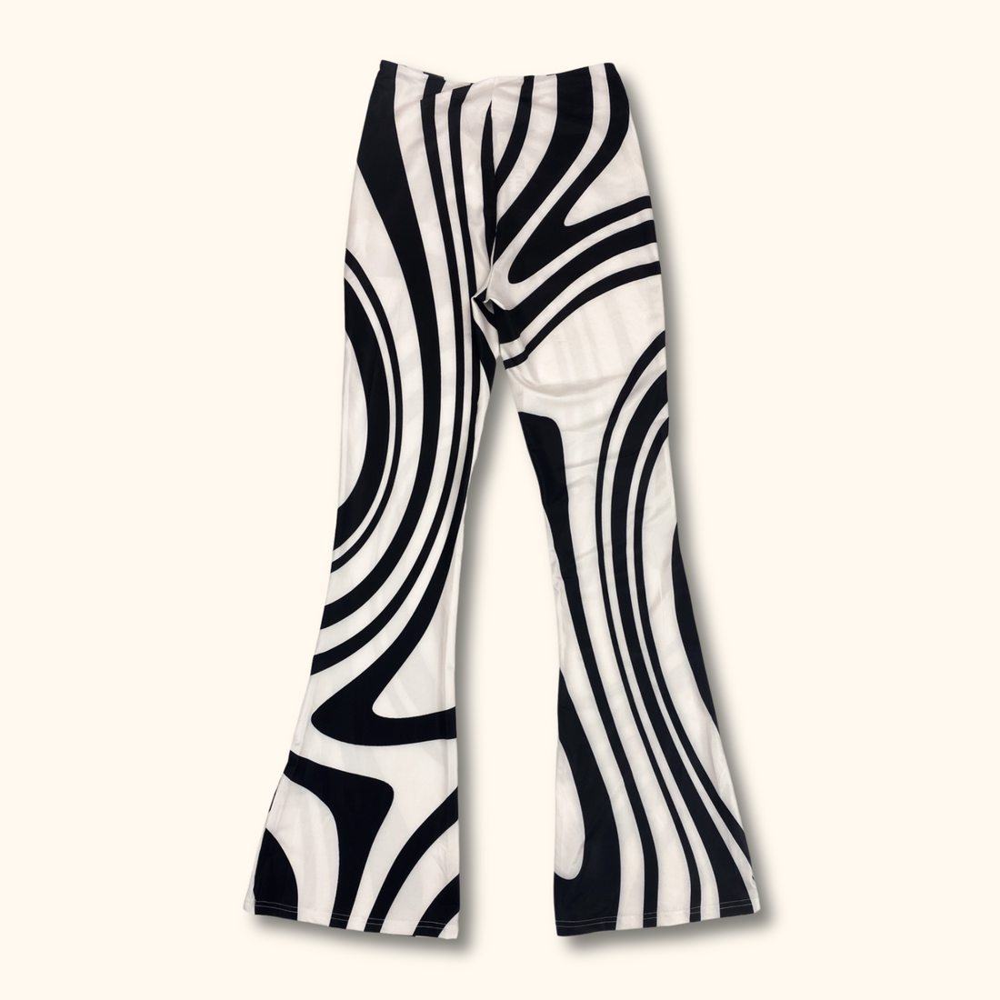 Murci Black and White Swirl High Waisted Flared Trousers - Size 8 - Murci - Trousers