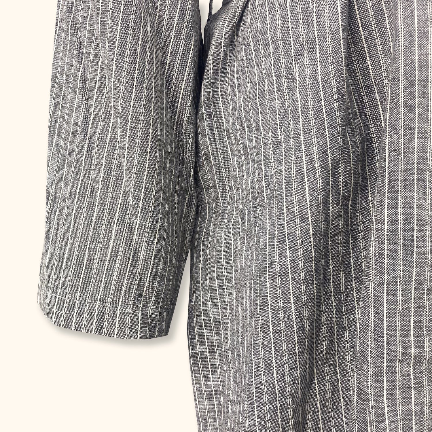 Uniqlo Cotton Linen Blend Grey Stripe Jacket with Belt - Medium - Uniqlo - Coats &amp; jackets