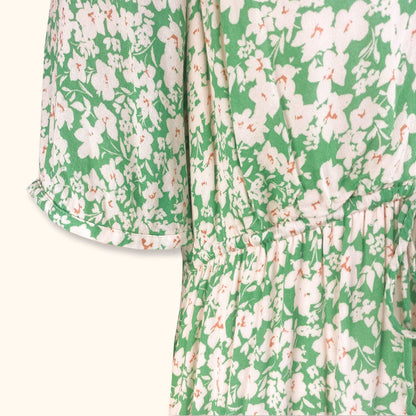 Hush Green Floral Short Sleeve Midi Dress - Size 16