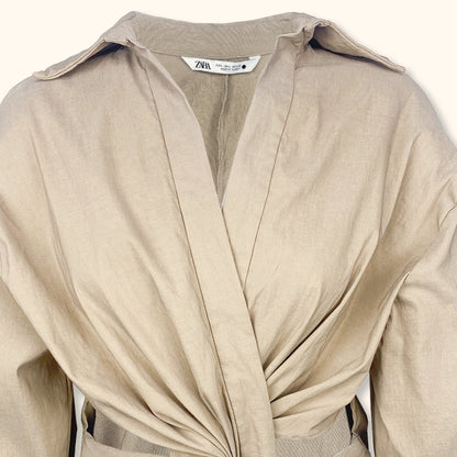 Zara Beige Wrap Front Blouse with Cut Out - Size Large -  - Tops &amp; Shirts