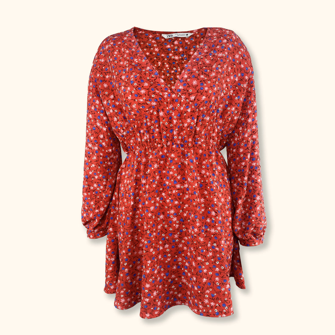 Zara Red Ditsy Floral Mini Dress - Size Medium -  - Dresses