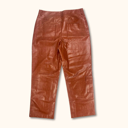 ASOS Design Burnt Orange Croc Faux Leather Straight Leg Trousers - Size 18