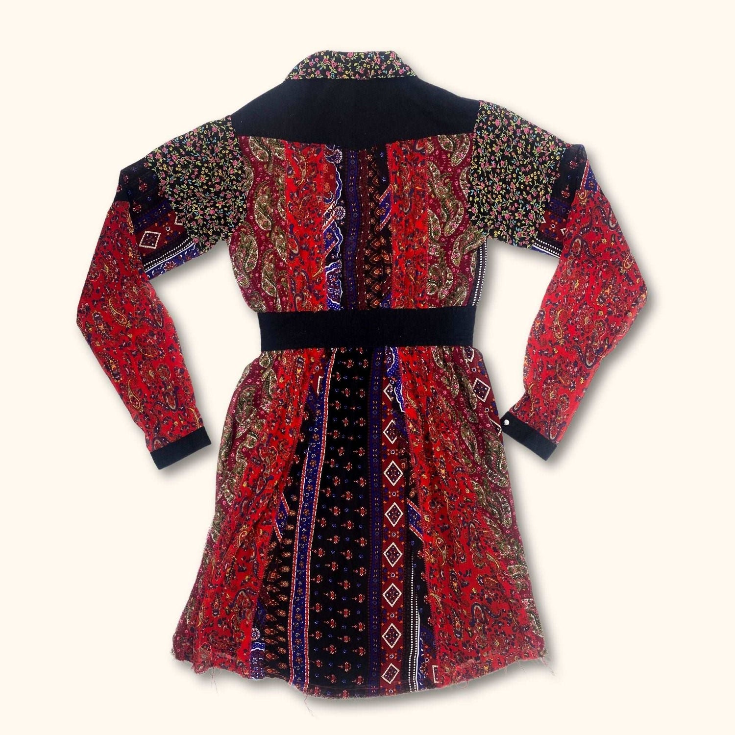 Diesel Red Floral Patchwork Long Sleeve Dress - Size XS