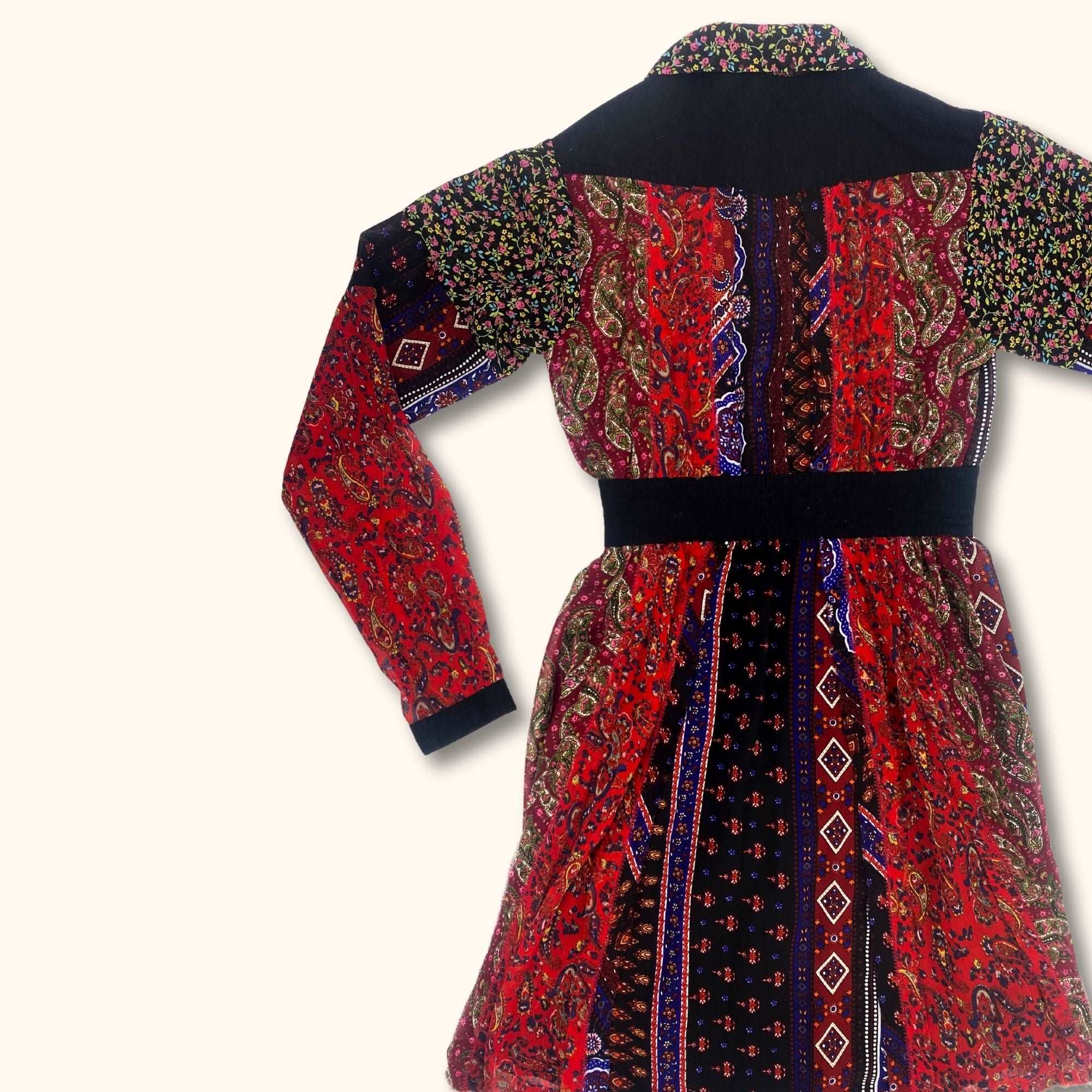 Diesel Red Floral Patchwork Long Sleeve Dress - Size XS