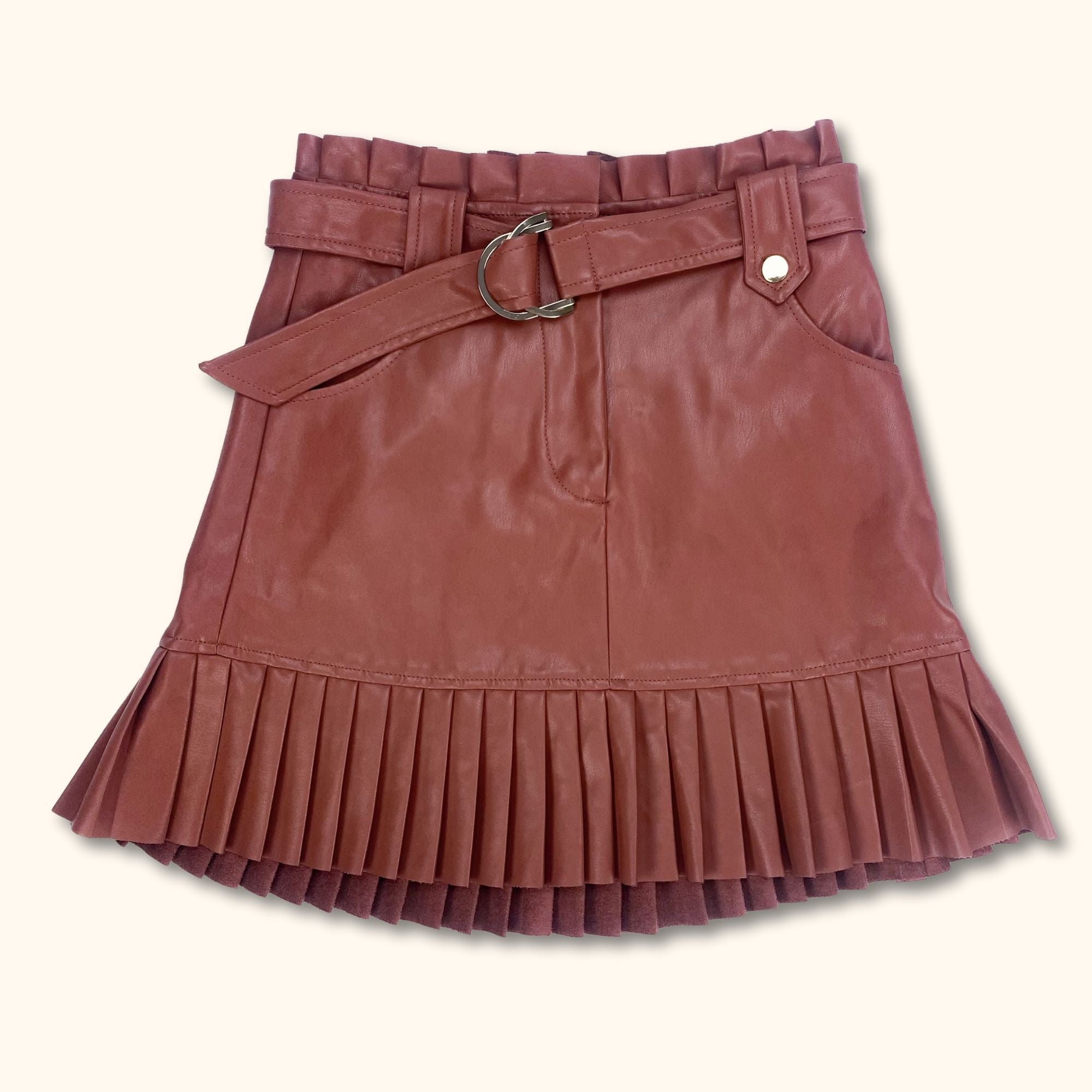 Zara Brown Faux Leather Pleated Skirt - Size XS -  - Skirts