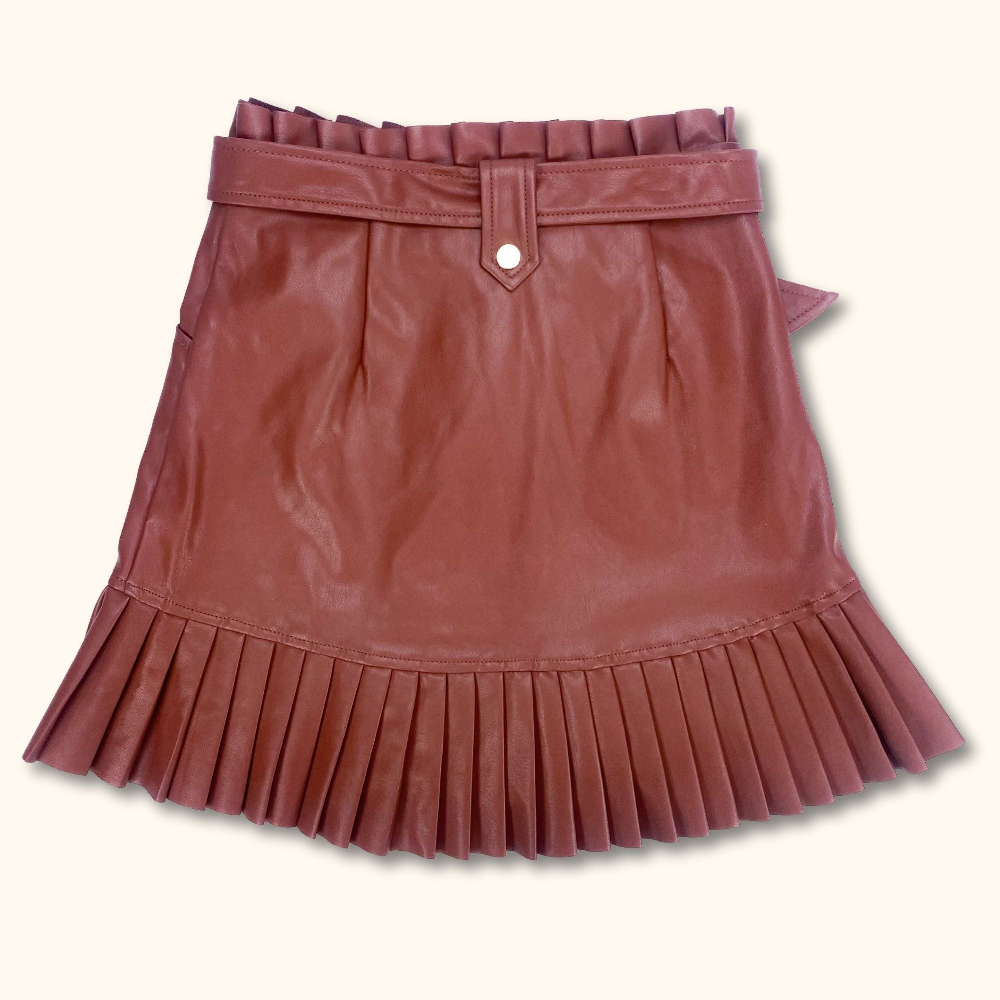 Zara Brown Faux Leather Pleated Skirt Size XS Sunshine Thrift