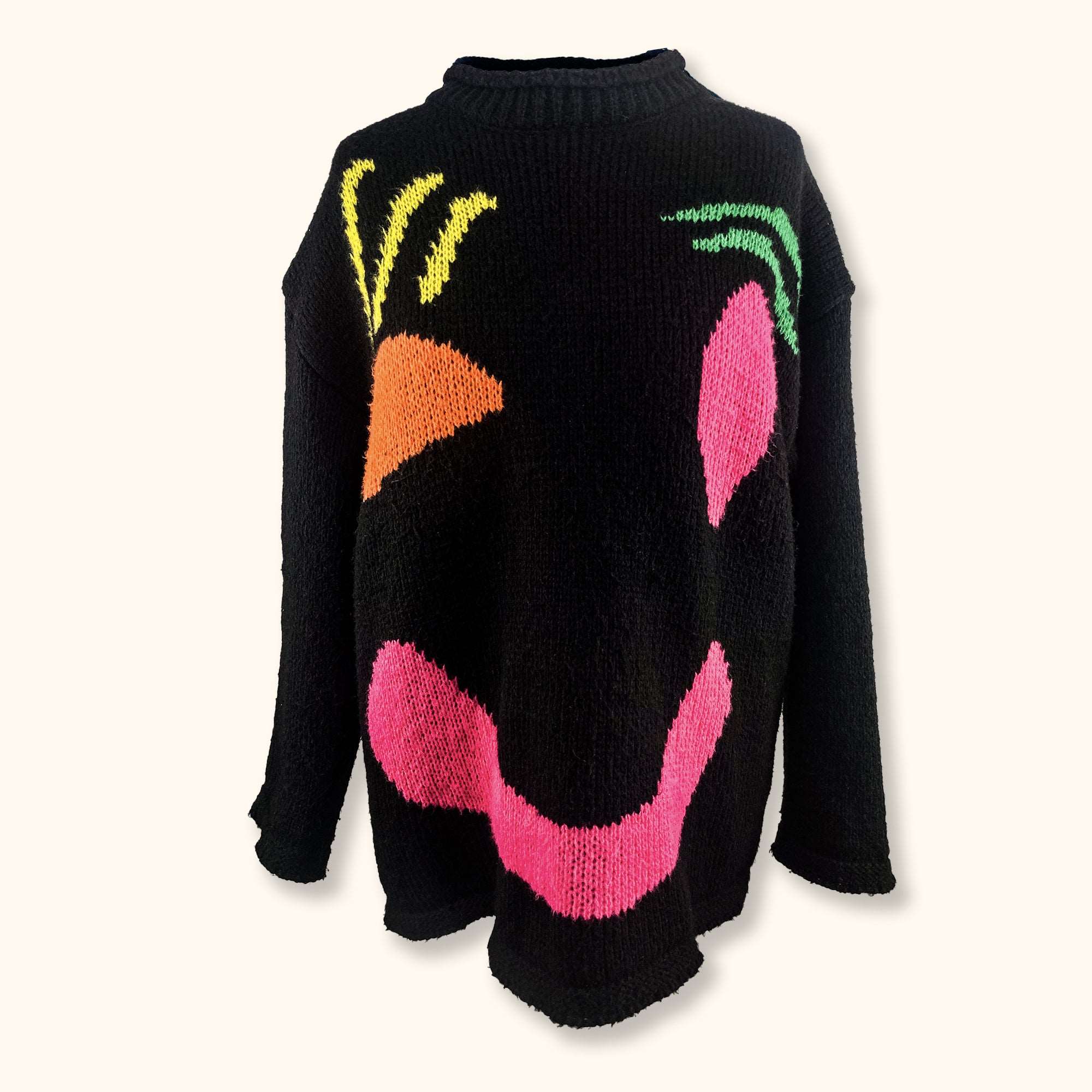 Black Neon Smiley Face Jumper - Size Medium