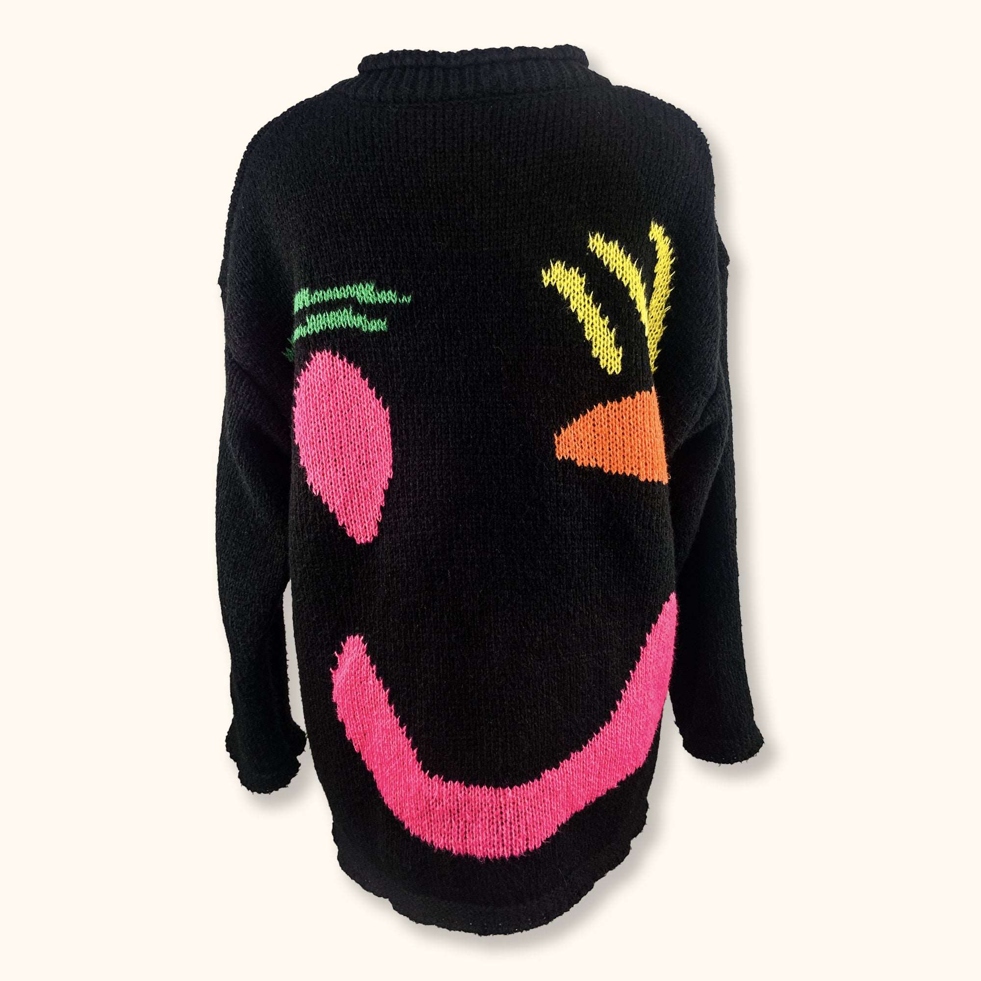 Black Neon Smiley Face Jumper - Size Medium