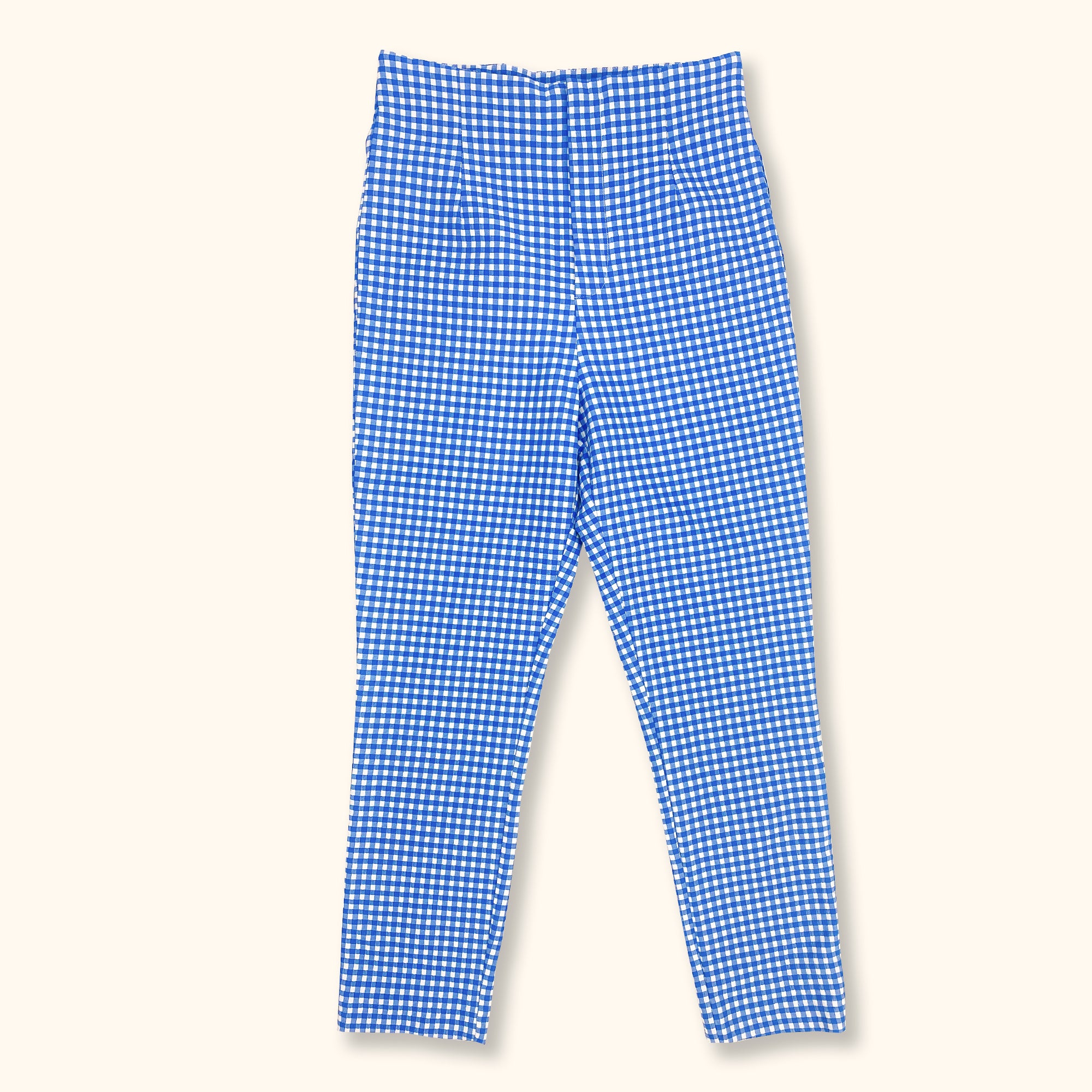 Zara Blue Gingham Cropped Trousers - Size Medium -  - Jeans &amp; Trousers