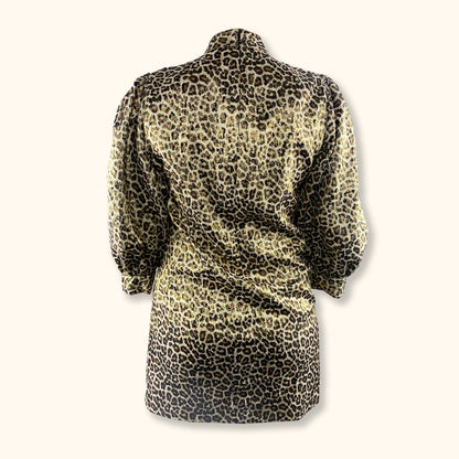 Zara Metallic Leopard Print Puff Sleeve Mini Dress - Size Small - Zara - Dresses