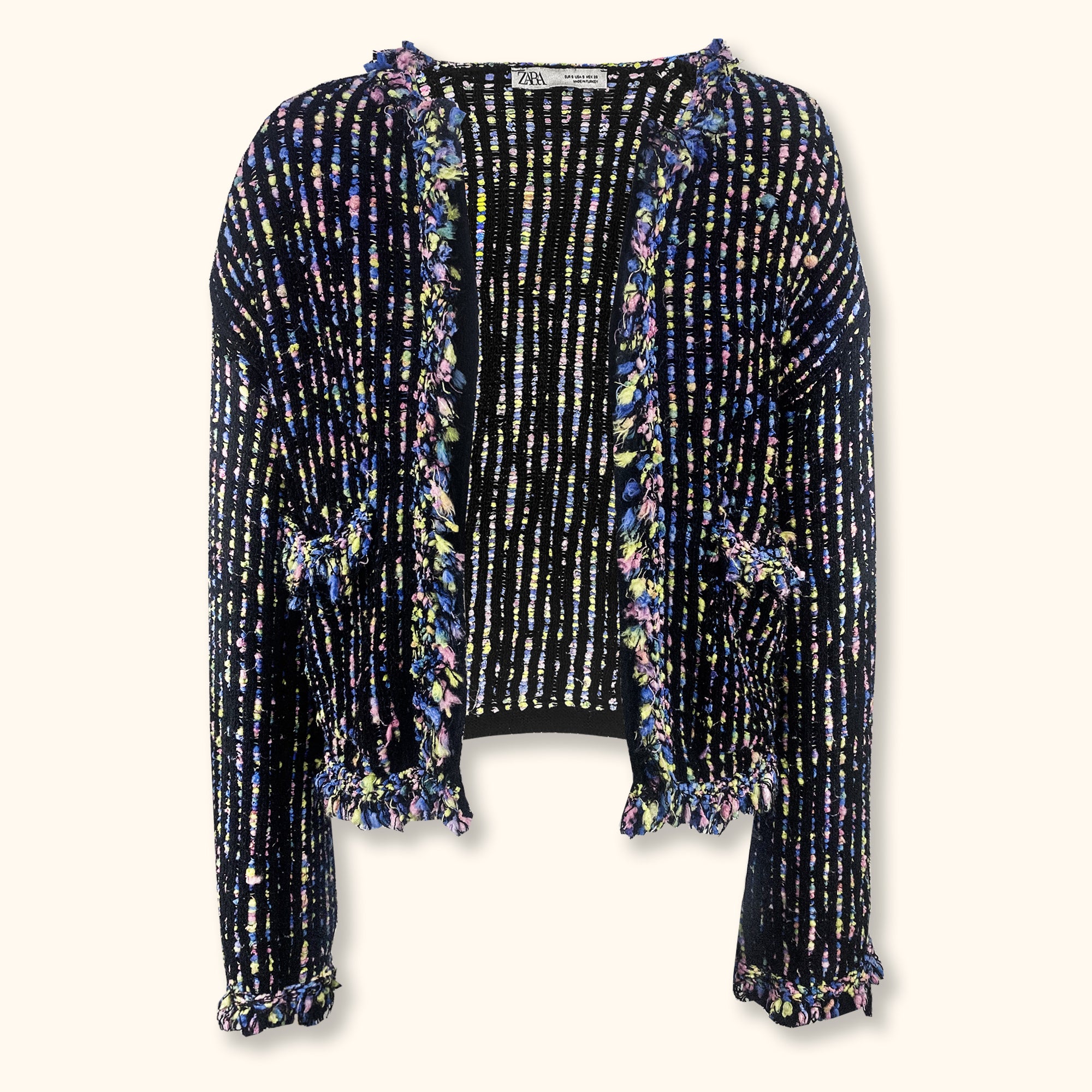 Zara Multi Coloured Tweed Knitted Cardigan - Size Small -  - Coats &amp; jackets