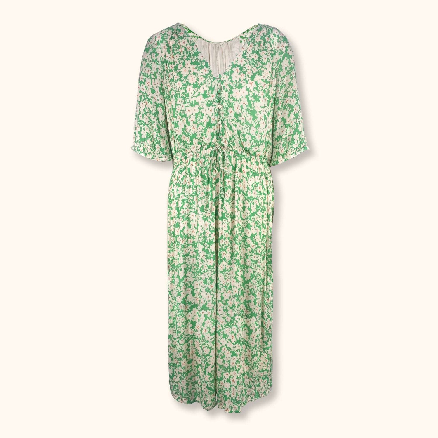 Hush Green Floral Short Sleeve Midi Dress - Size 16