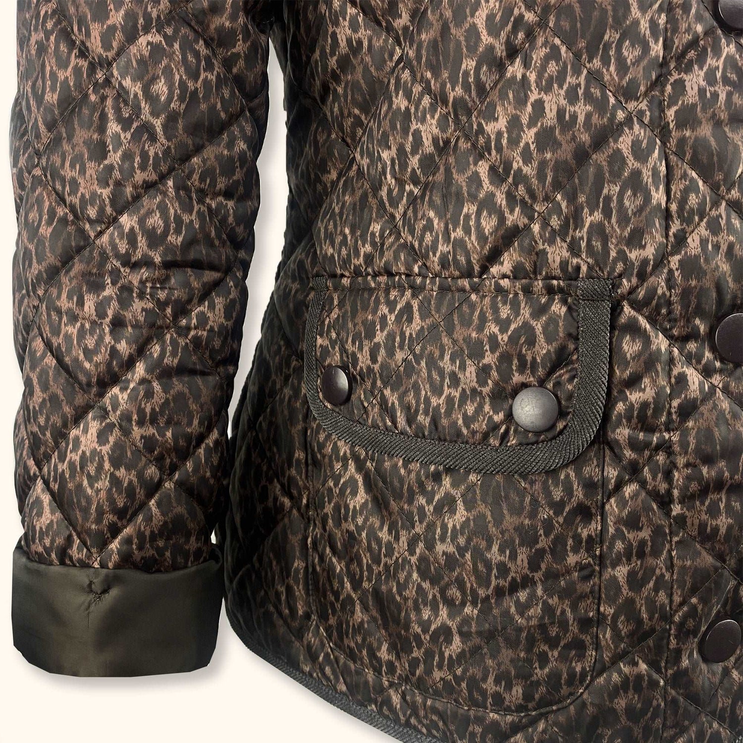 Dark Brown Leopard Print Padded Jacket - Size 12