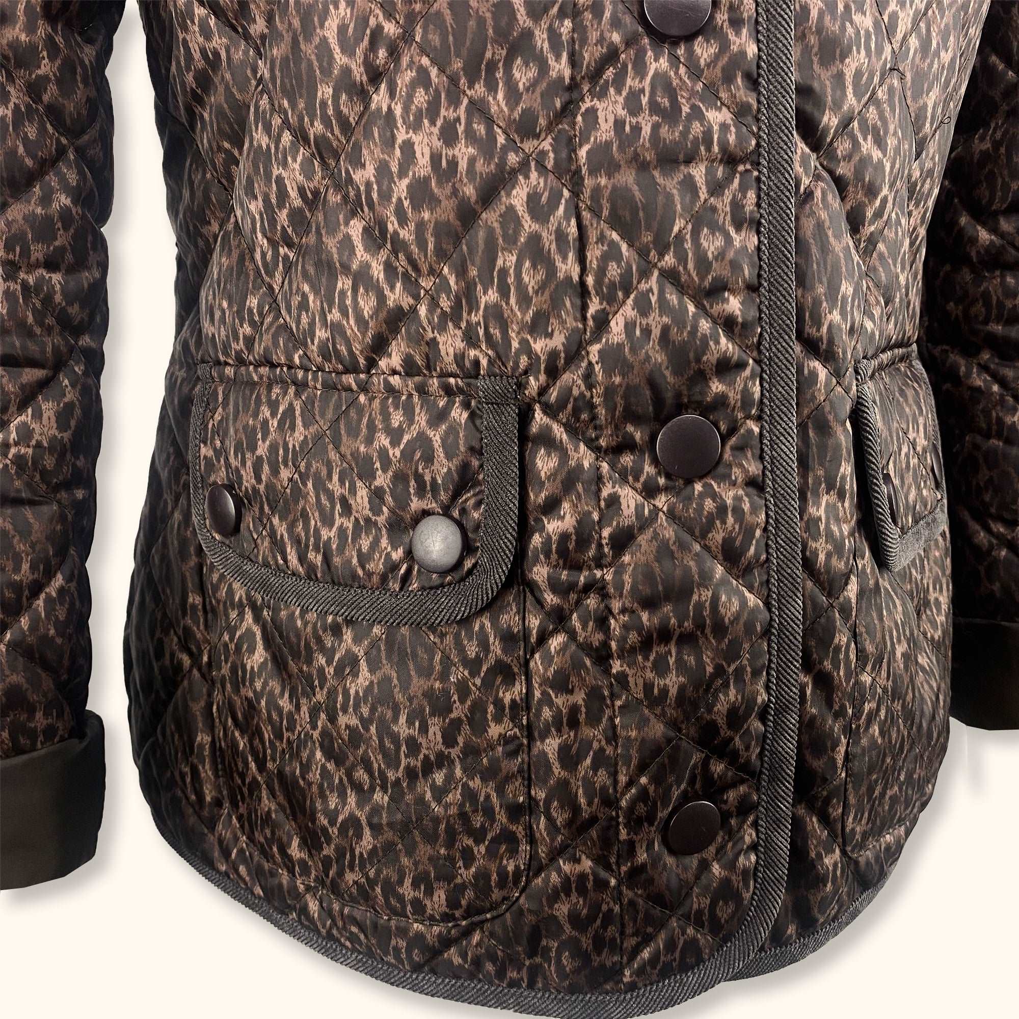 Dark Brown Leopard Print Padded Jacket - Size 12