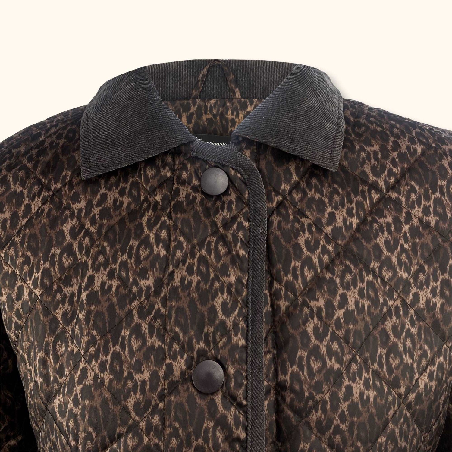 Dark Brown Leopard Print Padded Jacket - Size 12