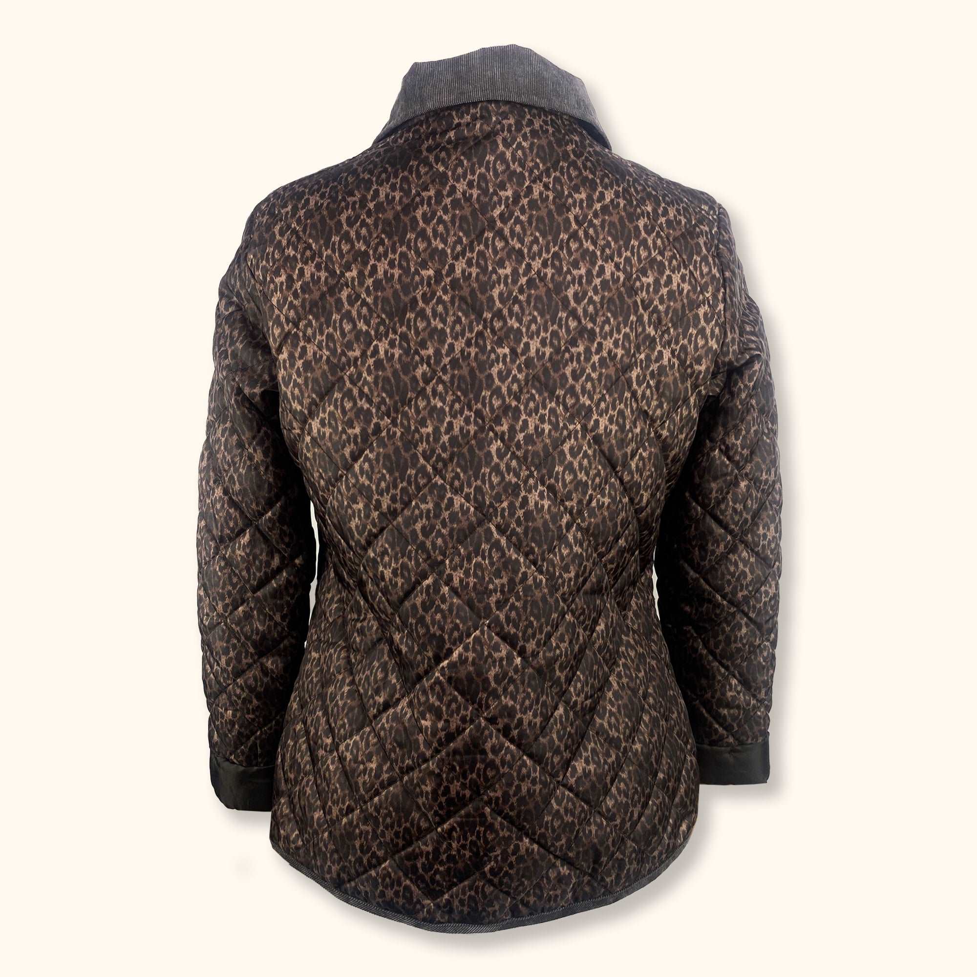 Dark Brown Leopard Print Padded Jacket - Size 12